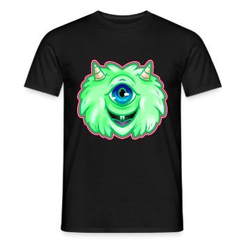 Fluffy Green One Eyed Monster With Horns Halloween - Men's T-Shirt - black - Front - AI Model Male 178 light (178cm)