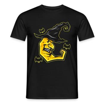 Evil Yellow Moon With Witch Hat Bat Flying On - Men's T-Shirt - black - Front - AI Model Male 178 light (178cm)