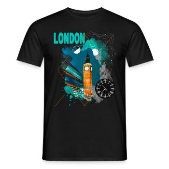 London England UK City Skyline Vintage Retro - Men's T-Shirt - black - Front - AI Model Male 178 light (178cm)