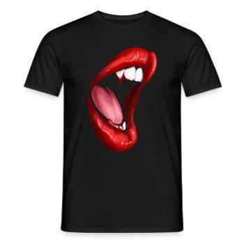 Big open Female Mouth Vampire Fangs with Blood - Men's T-Shirt - black - Front - AI Model Male 178 light (178cm)