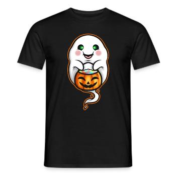 Kawaii Ghost Holding Pumpkin Trick Or Treat Bag - Men's T-Shirt - black - Front - AI Model Male 178 light (178cm)