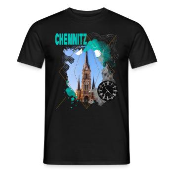 Chemnitz Germany City Skyline Vintage Retro - Men's T-Shirt - black - Front - AI Model Male 178 light (178cm)