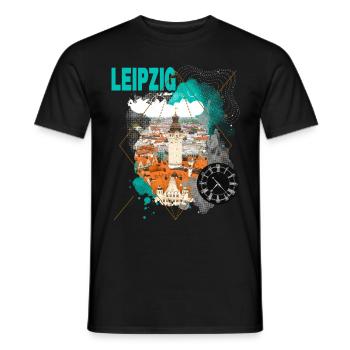 Leipzig Germany City Skyline Vintage Retro - Men's T-Shirt - black - Front - AI Model Male 178 light (178cm)