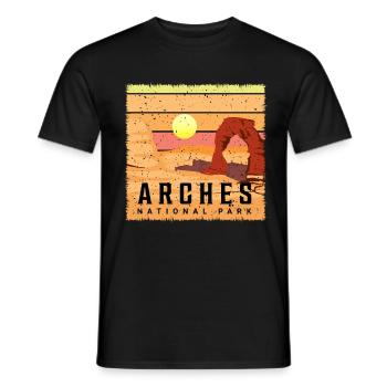 National Park Souvenir Retro Utah Arches Hike - Men's T-Shirt - black - Front - AI Model Male 178 light (178cm)