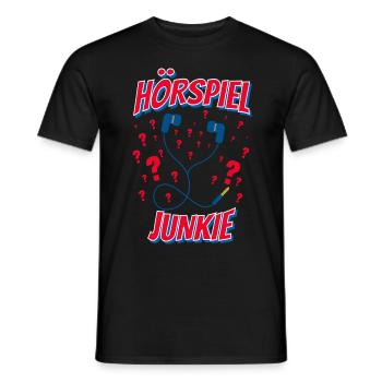 Kopfhörer Fragezeichen Hörbuch Hörspiel Junkie - Männer T-Shirt - Schwarz - Vorne - AI Model Male 178 light (178cm)