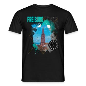 Freiburg Germany City Skyline Vintage Retro - Men's T-Shirt - black - Front - AI Model Male 178 light (178cm)