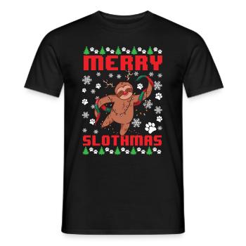 Hässlicher Pullover Schneeflocke Faultier Weihnach - Männer T-Shirt - Schwarz - Vorne - AI Model Male 178 light (178cm)