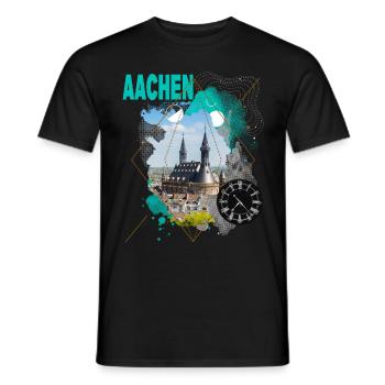 Aachen Germany City Skyline Vintage Retro - Men's T-Shirt - black - Front - AI Model Male 178 light (178cm)