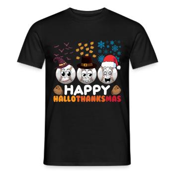 Happy Hello Thanksmas Halloween Thanksgiving Xmas - Men's T-Shirt - black - Front - AI Model Male 178 light (178cm)