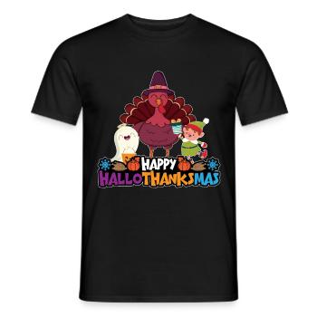 Happy Hello Thanksmas Halloween Thanksgiving Xmas - Men's T-Shirt - black - Front - AI Model Male 178 light (178cm)