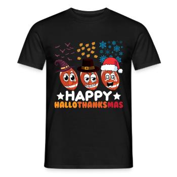 Happy Hello Thanksmas Halloween Thanksgiving Xmas - Men's T-Shirt - black - Front - AI Model Male 178 light (178cm)