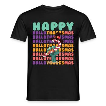 Happy Hello Thanksmas Halloween Thanksgiving Xmas - Men's T-Shirt - black - Front - AI Model Male 178 light (178cm)