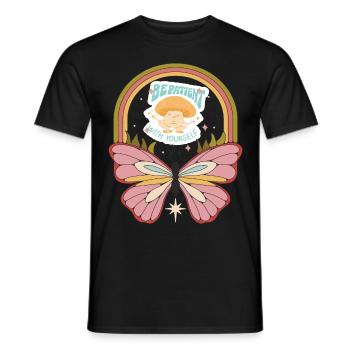 Rétro Butterfly Motivation Dicton avec des fesses mignonnes - T-shirt homme - noir - Devant - AI Model Male 178 light (178cm)