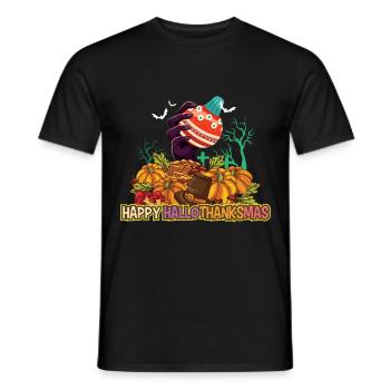 Happy Hello Thanksmas Halloween Thanksgiving Xmas - Men's T-Shirt - black - Front - AI Model Male 178 light (178cm)