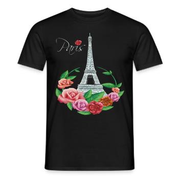 Eiffel Tower Blooms Paris with Rose French Franks - Men's T-Shirt - black - Front - AI Model Male 178 light (178cm)