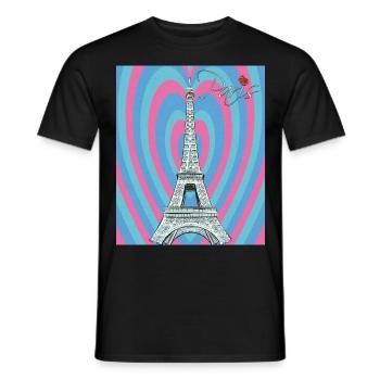 Eiffel Tower-Retro Heart-Paris-Roses-French Lie - Men's T-Shirt - black - Front - AI Model Male 178 light (178cm)