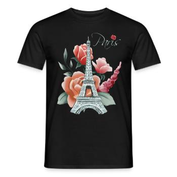 Eiffel Tower-Roses-Love-Paris-French-Love-Fra - Men's T-Shirt - black - Front - AI Model Male 178 light (178cm)