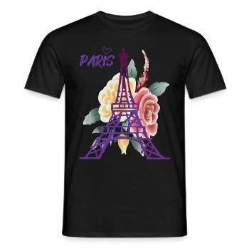 Tour Eiffel-Roses-Paris-Coeur-France-Souvenir-fr - T-shirt homme - noir - Devant - AI Model Male 178 light (178cm)