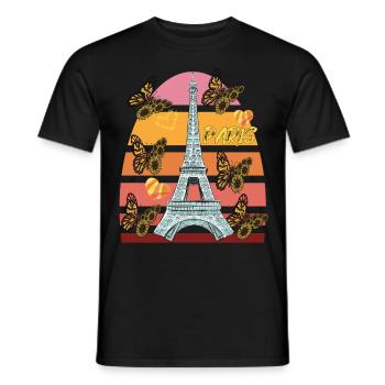 Eiffelturm-Retro Schmetterlings-Paris-Herzen Frank - Männer T-Shirt - Schwarz - Vorne - AI Model Male 178 light (178cm)