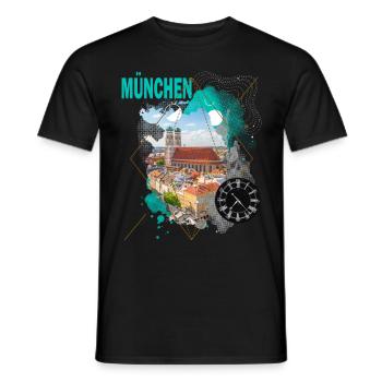 Munich Germany City Skyline Vintage Retro - Men's T-Shirt - black - Front - AI Model Male 178 light (178cm)