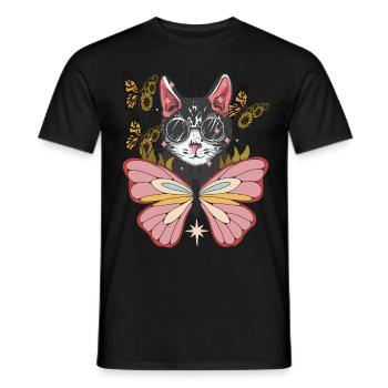 Chat avec lunettes de soleil Butterfly Sunflower L - T-shirt homme - noir - Devant - AI Model Male 178 light (178cm)