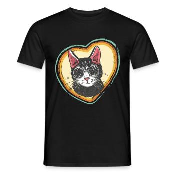 Herz Retro mit Cool Cat Tomcat Bengalkatze Love Ca - Männer T-Shirt - Schwarz - Vorne - AI Model Male 178 light (178cm)
