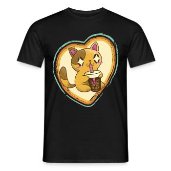 Chat mignon dans le cœur rétro Amour de chat avec les chats - T-shirt homme - noir - Devant - AI Model Male 178 light (178cm)