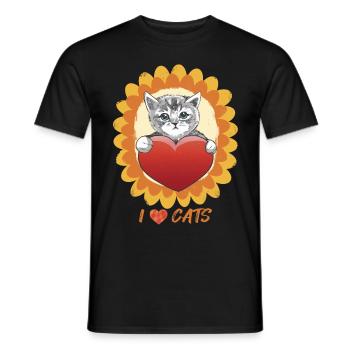 Chat mignon dans Sunflower Bengal Cat Love Ka - T-shirt homme - noir - Devant - AI Model Male 178 light (178cm)