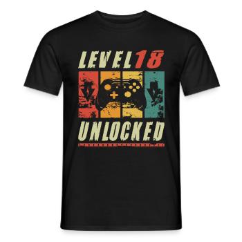 Niveau 18 Un joueur débloqué fête ses 18 ans Cadeau d’anniversaire - T-shirt homme - noir - Devant - AI Model Male 178 light (178cm)