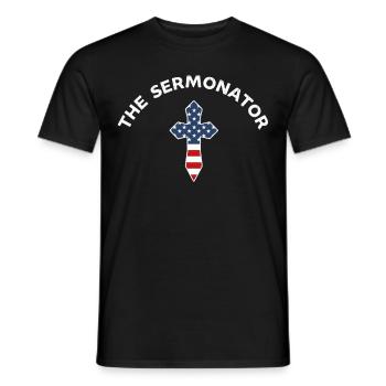 The Sermonator , Funny Preacher Gifts, Pastor, - Men's T-Shirt - black - Front - AI Model Male 178 light (178cm)