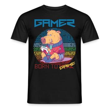 Funny Gamer Video Games Born To Gaming Retro Game - Men's T-Shirt - black - Front - AI Model Male 178 light (178cm)