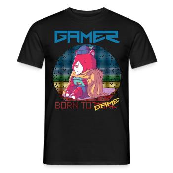 Gamer Funny Video Games Born To Gaming Retro Game - Men's T-Shirt - black - Front - AI Model Male 178 light (178cm)