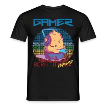 Gamer Funny Chick Video Games Born To Gaming Retro - Men's T-Shirt - black - Front - AI Model Male 178 light (178cm)