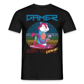 Video Games Funny Gamer Born To Gaming Retro Game - Men's T-Shirt - black - Front - AI Model Male 178 light (178cm)
