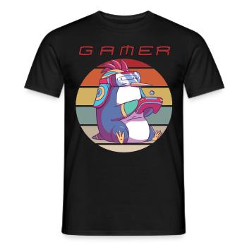 Funny Video Games Retro Console Games Penguin Game - Men's T-Shirt - black - Front - AI Model Male 178 light (178cm)