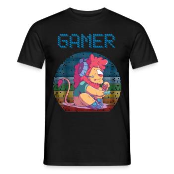 Gamer Retro Video Games Vintage Gaming Funny Lion - Männer T-Shirt - Schwarz - Vorne - AI Model Male 178 light (178cm)
