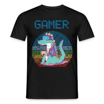 Gamer Jeux vidéo rétro Jeux vintage Funny Croco - T-shirt homme - noir - Devant - AI Model Male 178 light (178cm)