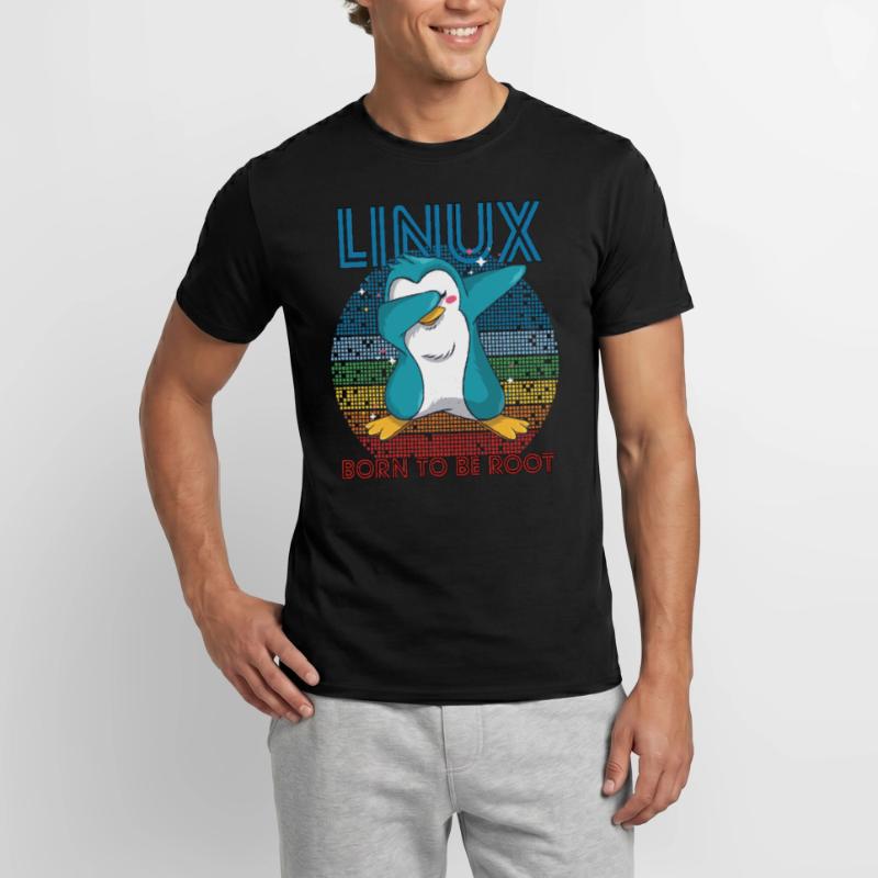 Born To Be Root Retro Penguin Linux Nerd Program T-shirt homme