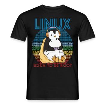 Gamer Root Retro Penguin Linux Nerd Programmer Gee - Männer T-Shirt - Schwarz - Vorne - AI Model Male 178 light (178cm)
