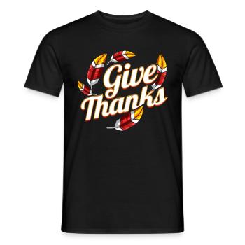 Colorful Feathers Of A Turkey Give Thanks Logo - Männer T-Shirt - Schwarz - Vorne - AI Model Male 178 light (178cm)