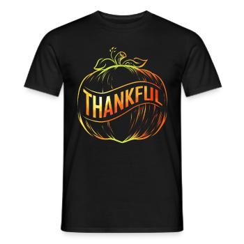 Pumpkin With Bandage Ribbon Thankful Thanksgiving - Men's T-Shirt - black - Front - AI Model Male 178 light (178cm)