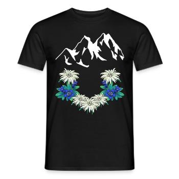 Autriche Suisse Montagnes Montagnes Gentiane Edelweiss - T-shirt homme - noir - Devant - AI Model Male 178 light (178cm)