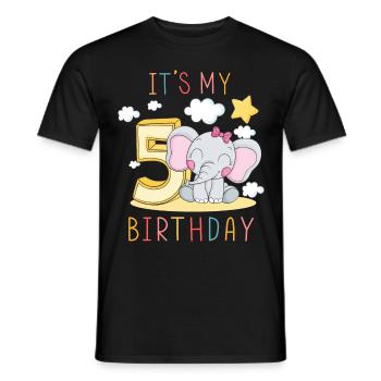 Children Birthday Boys Girls 5 Years Elephant - Men's T-Shirt - black - Front - AI Model Male 178 light (178cm)