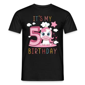 Children Birthday Boys Girls 5 years Unicorn - Men's T-Shirt - black - Front - AI Model Male 178 light (178cm)