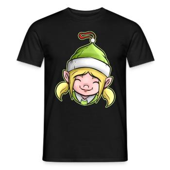 Kawaii Xmas Christmas Tree Ball Globe Female Elf - Men's T-Shirt - black - Front - AI Model Male 178 light (178cm)