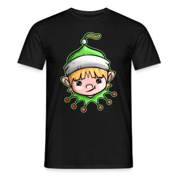Kawaii Xmas Christmas Tree Ball Globe Kawaii Elf - Men's T-Shirt - black - Front - AI Model Male 178 light (178cm)