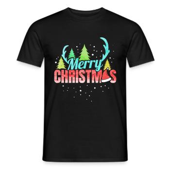 Merry Christmas Logo Santas Hat Antlers Christmas - Men's T-Shirt - black - Front - AI Model Male 178 light (178cm)