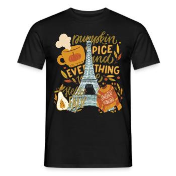 Paris Hello Autumn Pumpkins sur la Tour Eiffel Automne - T-shirt homme - noir - Devant - AI Model Male 178 light (178cm)