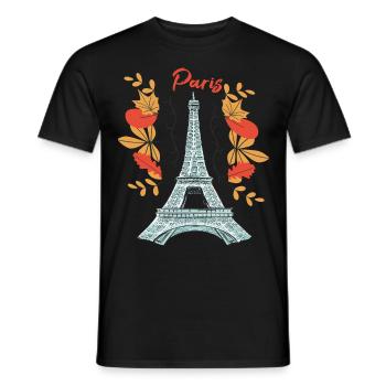 Paris avec les feuilles d’automne Tour Eiffel en automne Fran - T-shirt homme - noir - Devant - AI Model Male 178 light (178cm)