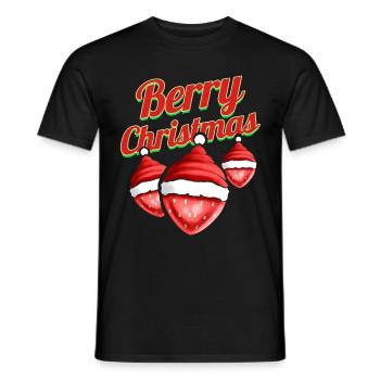 Strawberry With Santas Hat Celebrating Berry - Men's T-Shirt - black - Front - AI Model Male 178 light (178cm)